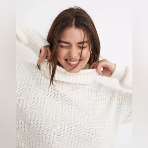 Madewell Wool Checkered Turtleneck Sweater Grannycore Knit Cream NWT $118 Sz XL